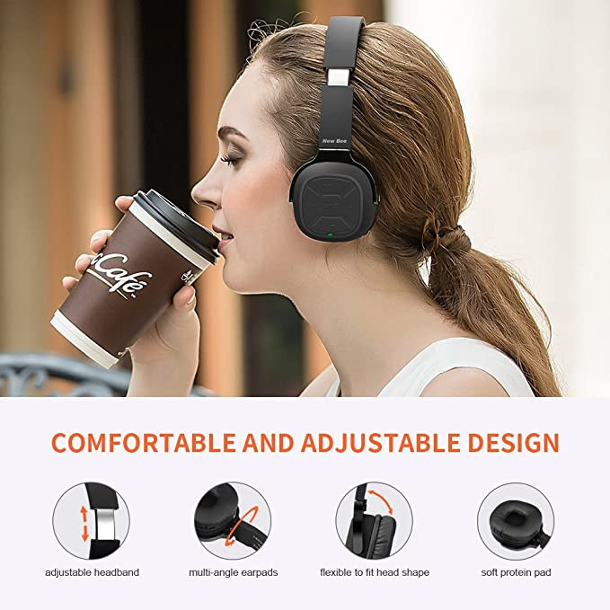 New Bee Active à Réduction de Bruit Casque Bluetooth New Bee 70H Playtime Écouteurs sans fil avec microphone Siri Voice Control – Image 5