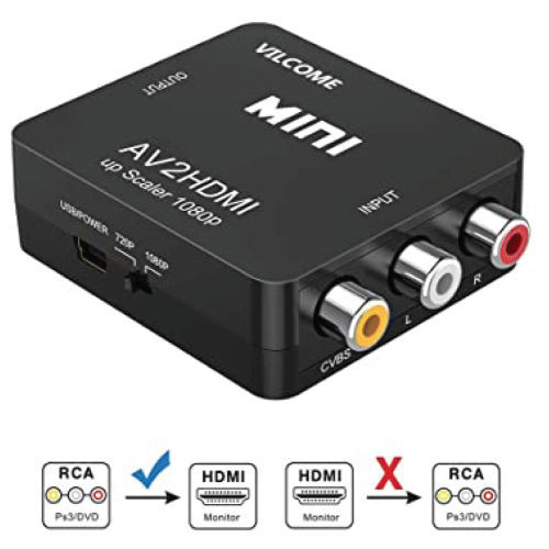 RCA vers HDMI, AV vers HDMI, Vilcome 1080P Mini RCA composite CVBS AV vers HDMI Adaptateur de convertisseur audio vidéo