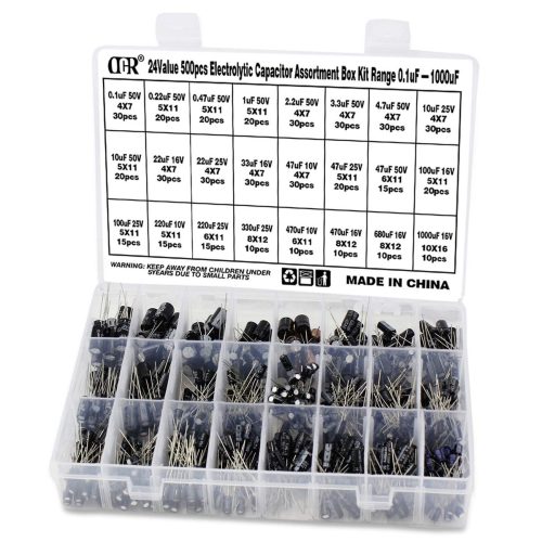 OCR 24Value 500pcs Condensateur électrolytique Assortiment Box Kit Range 0.1uF  1000uF