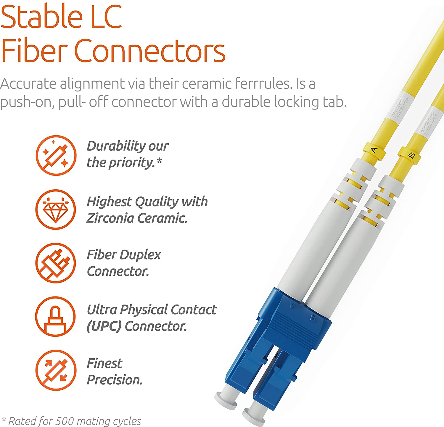 Câble de raccordement fibre optique LC à SC Duplex monomod 9 / 125um OS1 LSZH - Série de câbles Beyondtech PureOptics – Image 5