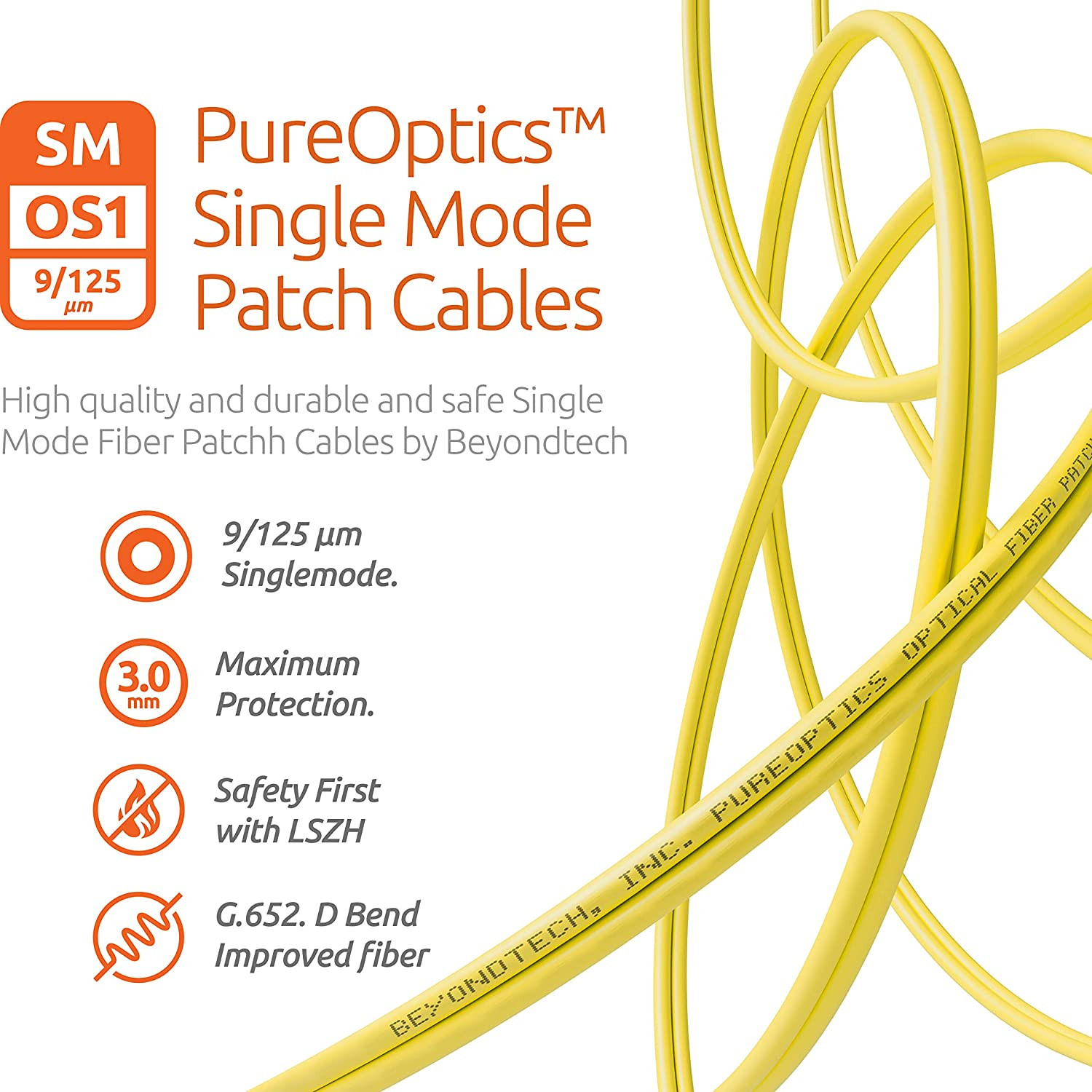 Câble de brassage fibre SC vers SC Duplex monomode 9 / 125um OS1 LSZH - Série de câbles Beyondtech PureOptics – Image 3