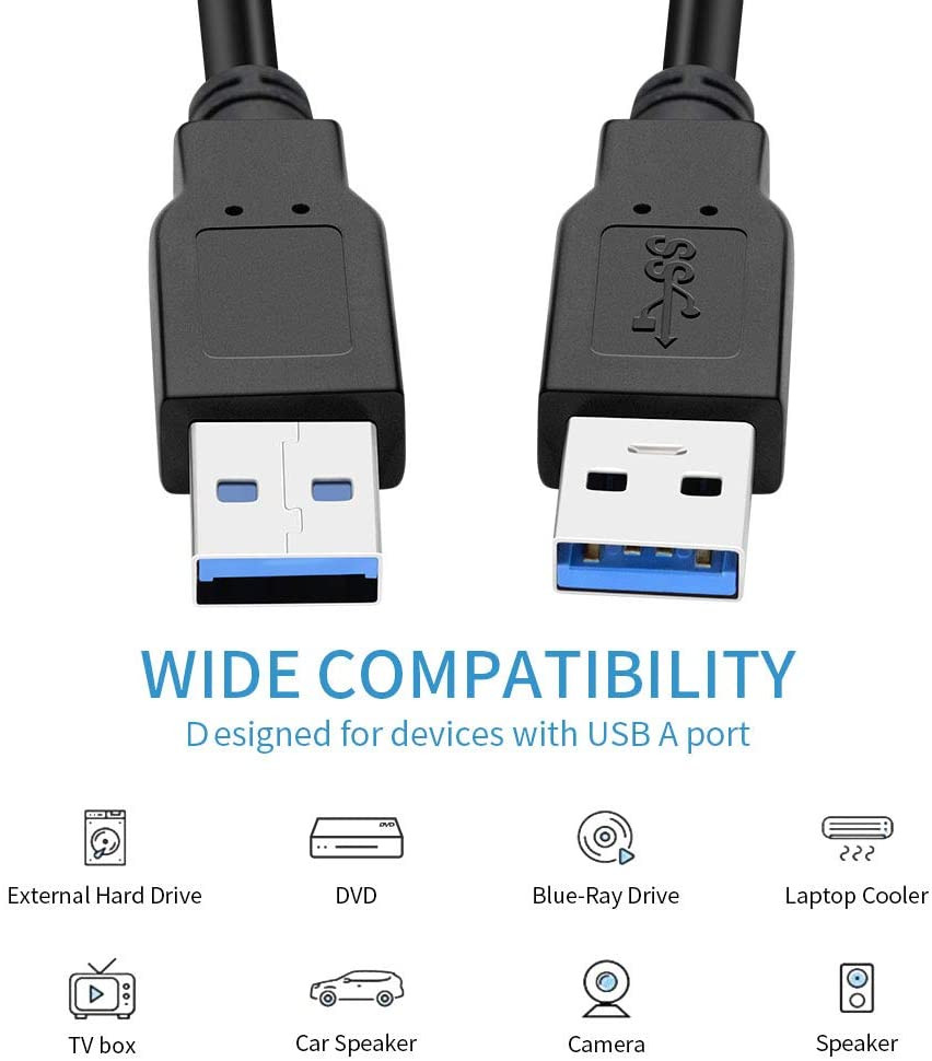 Câble USB Mâle à Mâle 10 pieds, Câble USB à USB 3.0 – Image 2