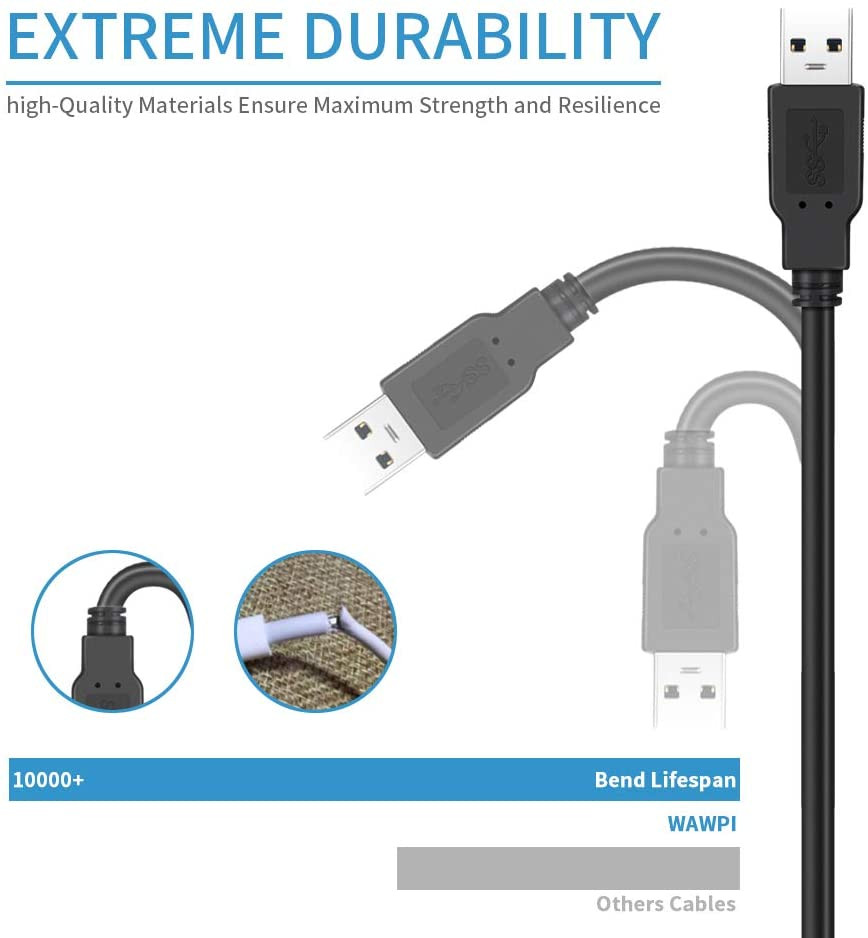 Câble USB Mâle à Mâle 10 pieds, Câble USB à USB 3.0 – Image 3