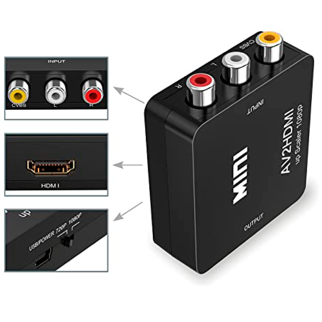 RCA vers HDMI, AV vers HDMI, Vilcome 1080P Mini RCA composite CVBS AV vers HDMI Adaptateur de convertisseur audio vidéo – Image 5