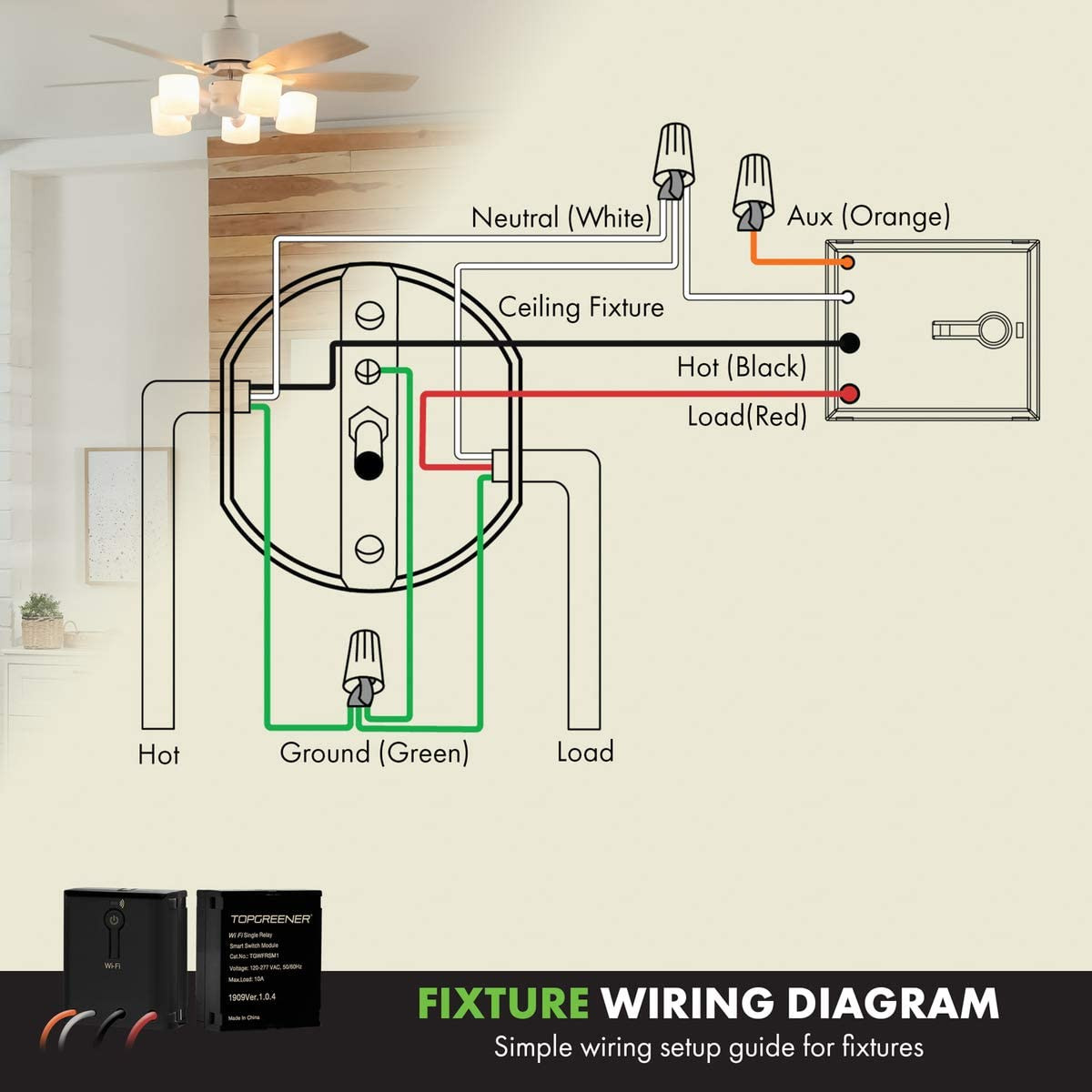 Module de relais WiFi télécommande sans fil, interrupteur intelligent caché pour ventilateurs, lumières, prises, 120-240VAC, 10A – Image 7