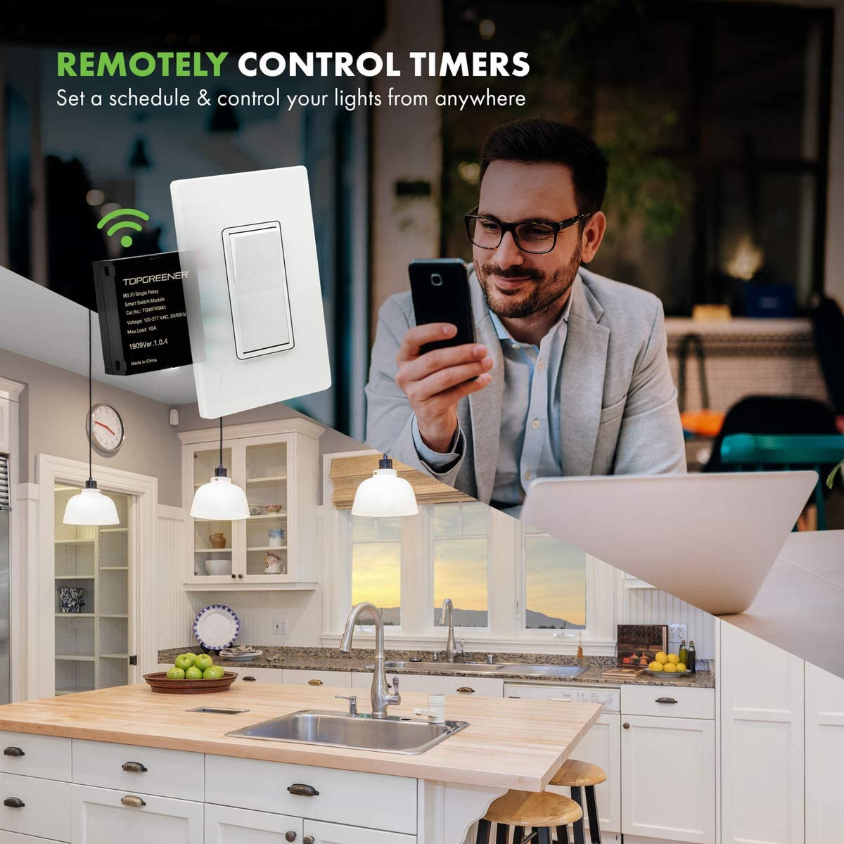 Module de relais WiFi télécommande sans fil, interrupteur intelligent caché pour ventilateurs, lumières, prises, 120-240VAC, 10A – Image 4