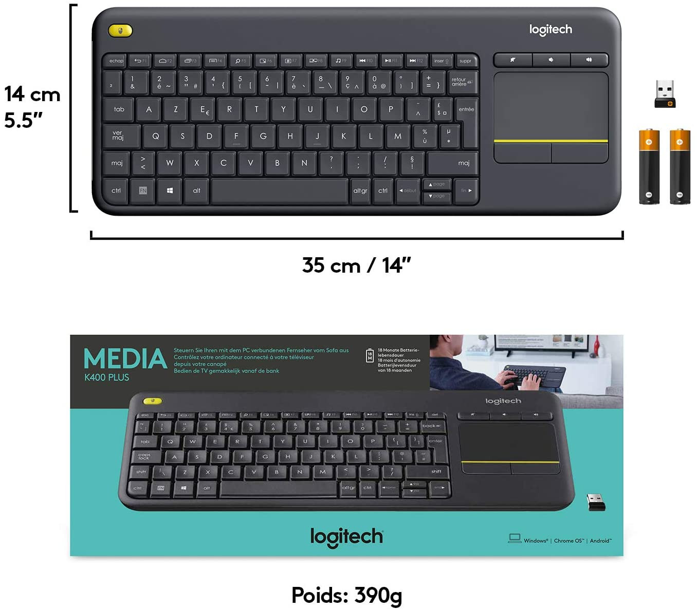Clavier Logitech K400 Plus sans Fil avec Pavé Tactile pour PC Connecté à TV – Image 6