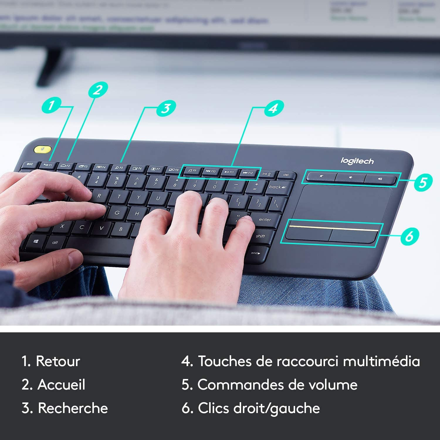 Clavier Logitech K400 Plus sans Fil avec Pavé Tactile pour PC Connecté à TV – Image 2
