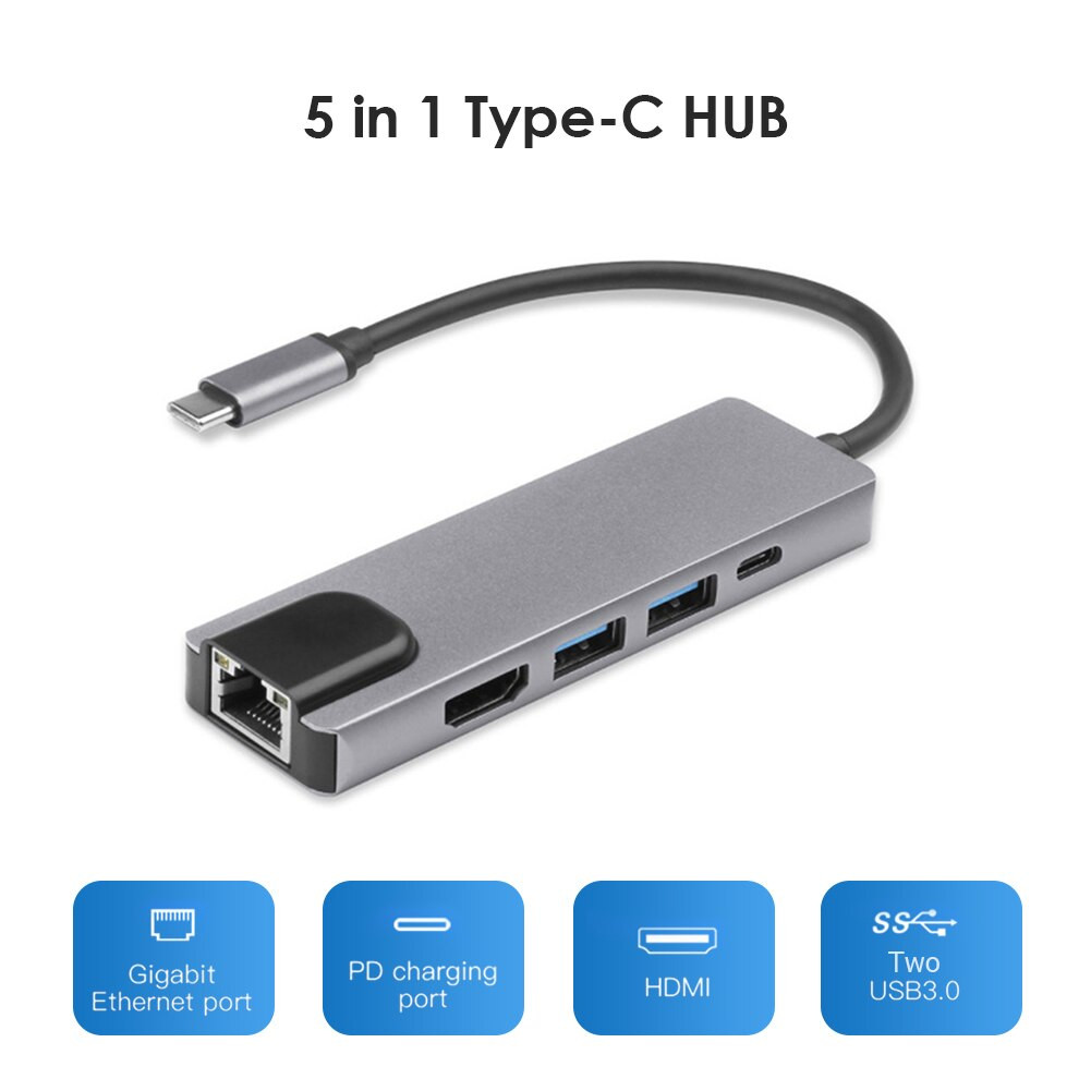 ADAPTER 5 IN 1 YX-8805 USB-C TO LAN PD+USB3.0*2+HD
