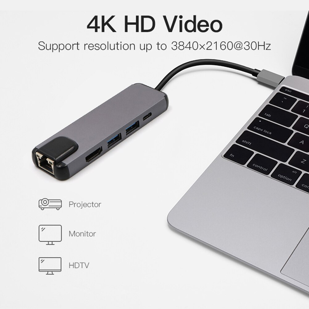 ADAPTER 5 IN 1 YX-8805 USB-C TO LAN PD+USB3.0*2+HD – Image 2