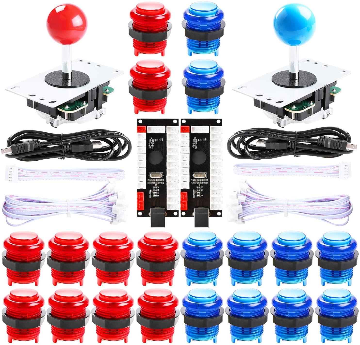 Kit de bricolage d'arcade LED Qenker à 2 joueurs pour jeu PC USB MAME DIY et contrôleur rétro Raspberry Pi DIY