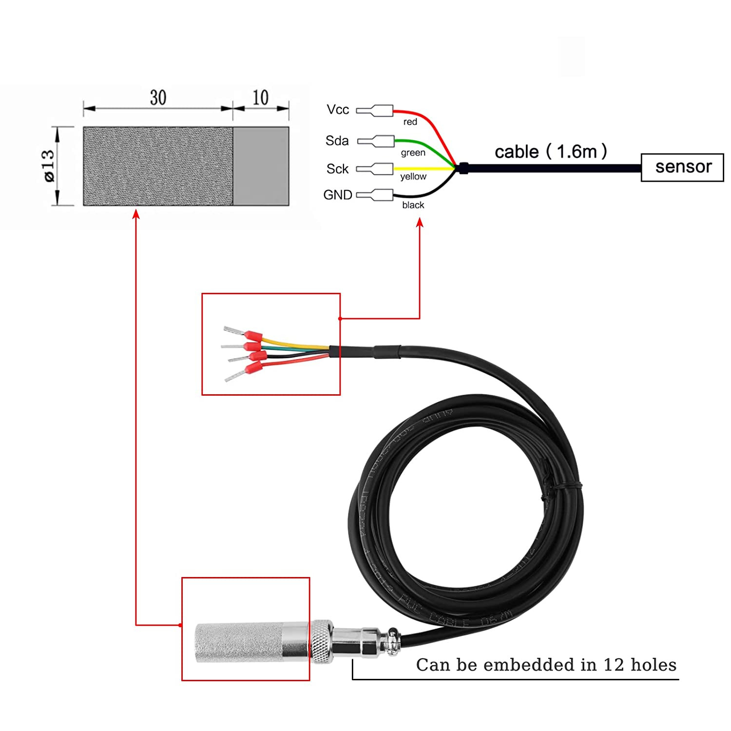 Module de capteur de température et d'humidité du sol SHT10, 77 mm, avec câble de 50 cm – Image 2