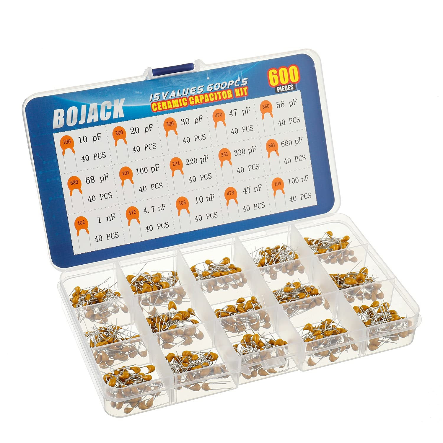 Kit 600Pcs d'assortiment de condensateurs en céramique BOJACK 15 – Image 2