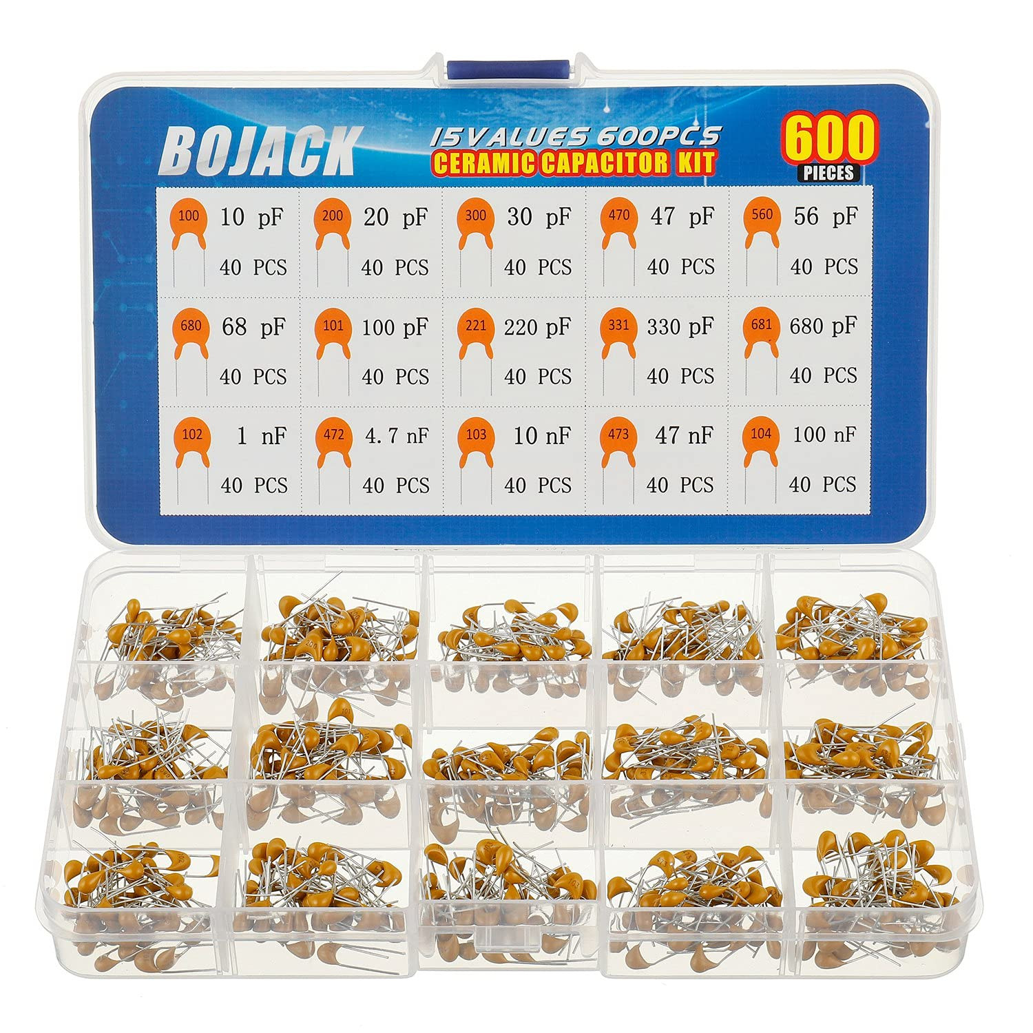 Kit 600Pcs d'assortiment de condensateurs en céramique BOJACK 15