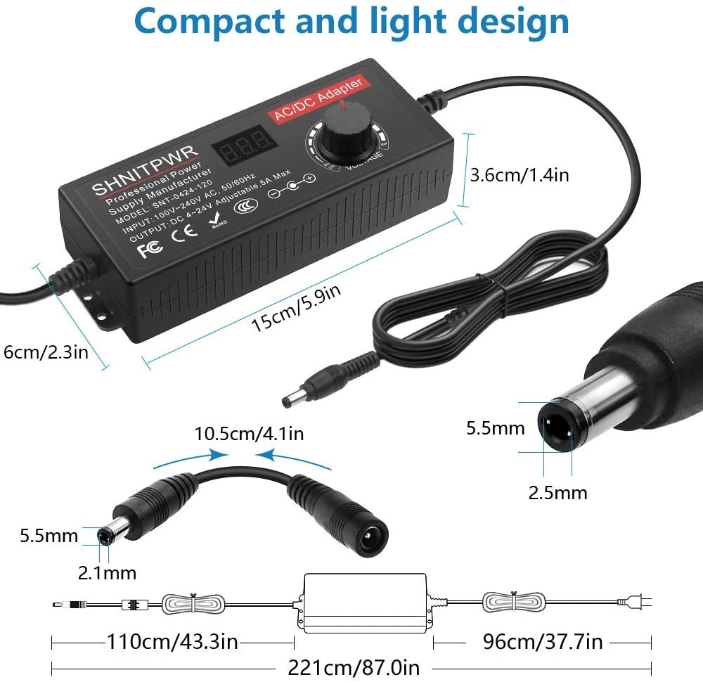 Adaptateur secteur 120W Adaptateur secteur universel 4V 5V 6V 9V 12V 15V 18V 19V 20V 24V Alimentation à découpage réglable – Image 3