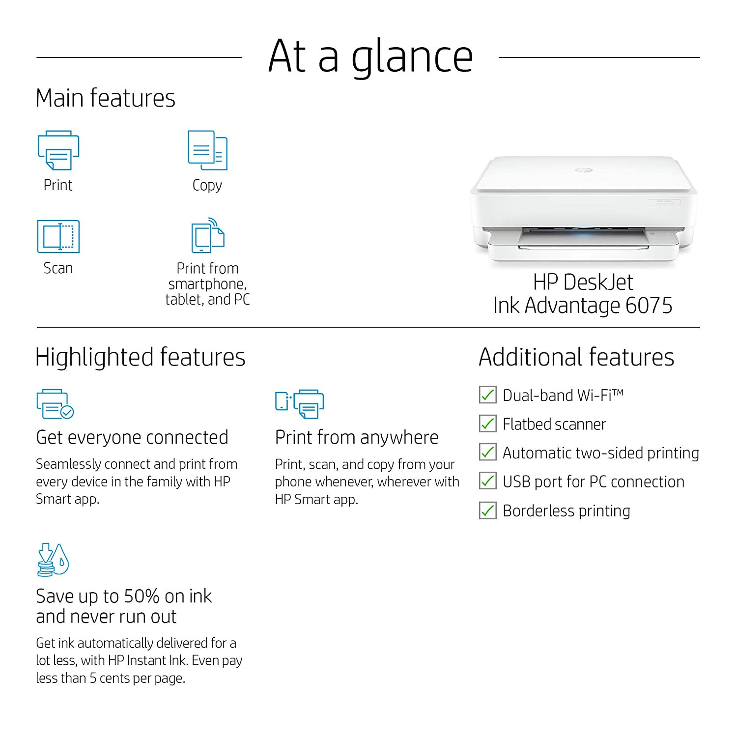 Imprimante, scanner et copieur couleur WiFi HP Deskjet Plus Ink Advantage 6075 – Image 5