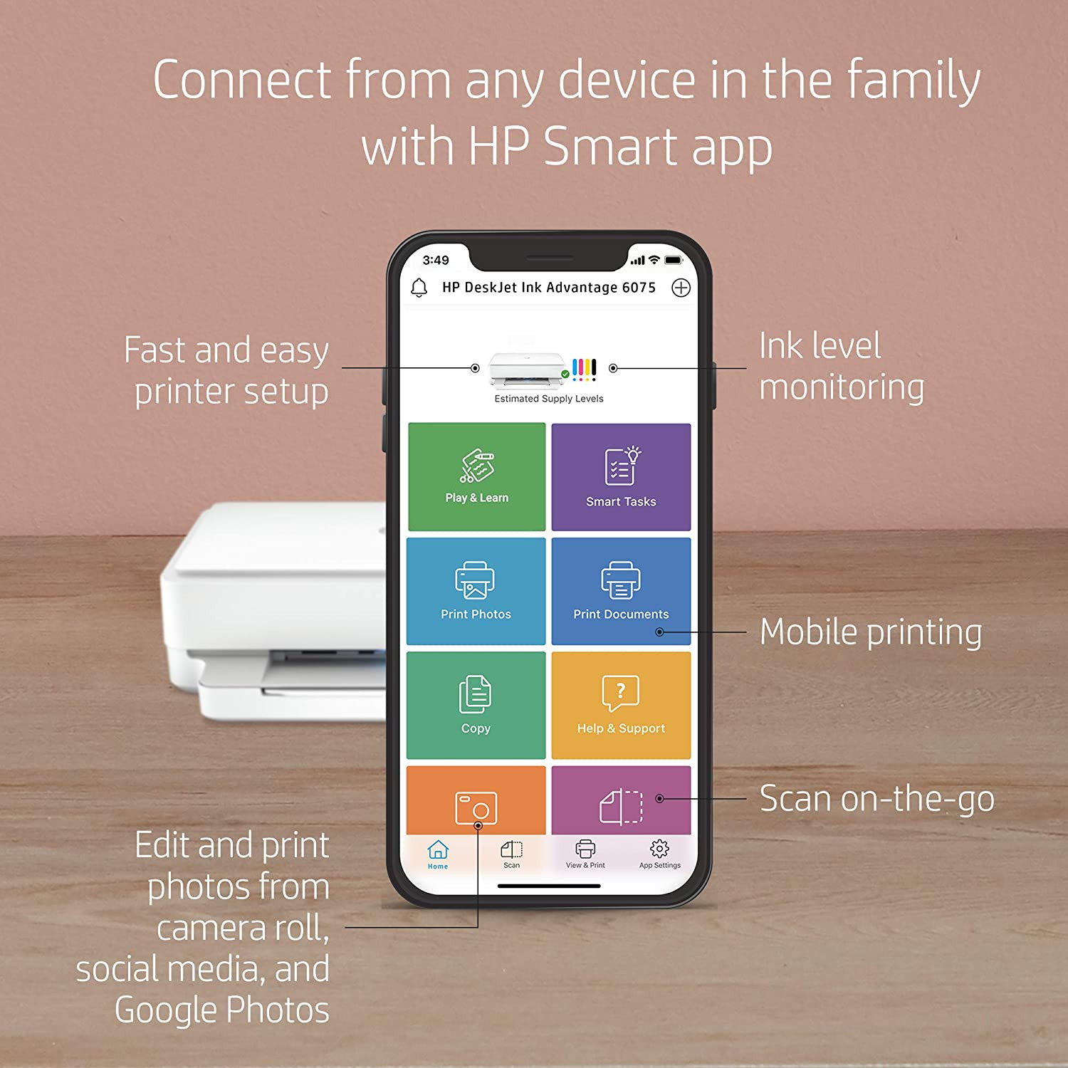 Imprimante, scanner et copieur couleur WiFi HP Deskjet Plus Ink Advantage 6075 – Image 4