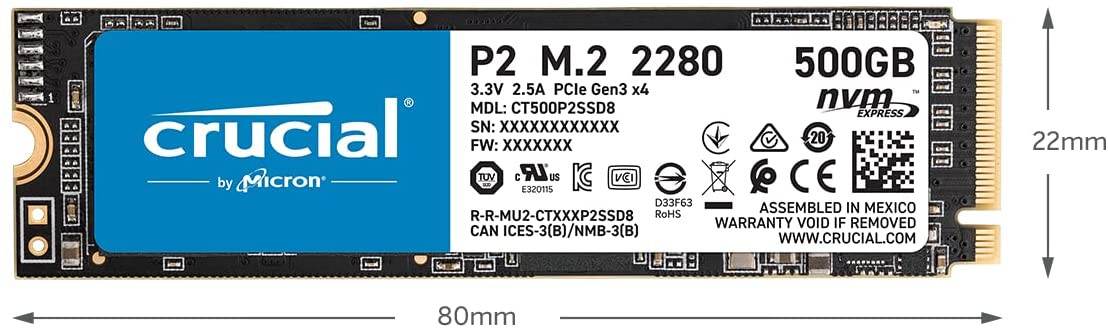 CRUCIAL SSD M2 500GB P2 NVME M.2 SOLID STATE DRIVE