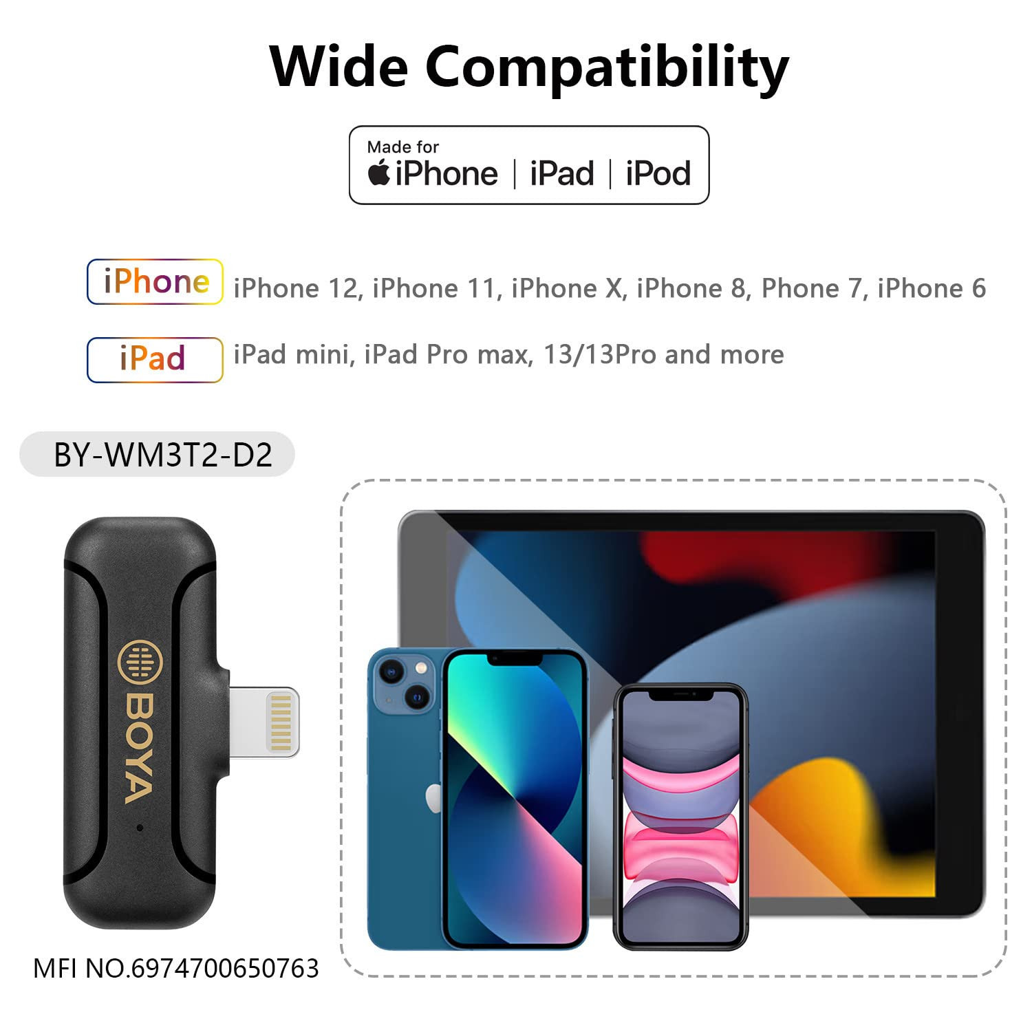 BOYA BY-WM3T2-D2 Micro-cravate sans fil pour iPhone iPad 2,4 GHz – Image 4