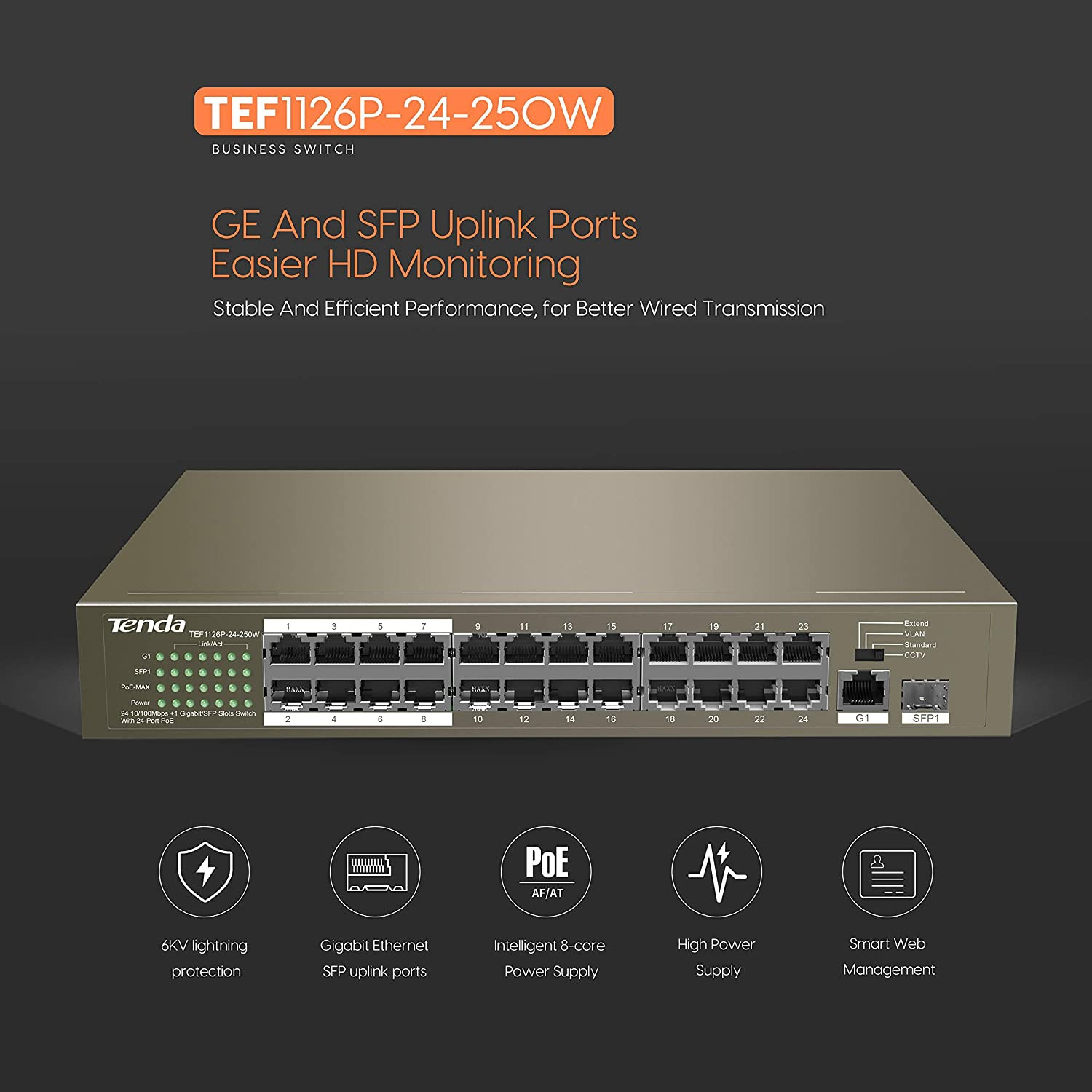 Tenda SWITCH TEF1126P-24-250W Switch 24 ports PoE+ manageable – Image 6