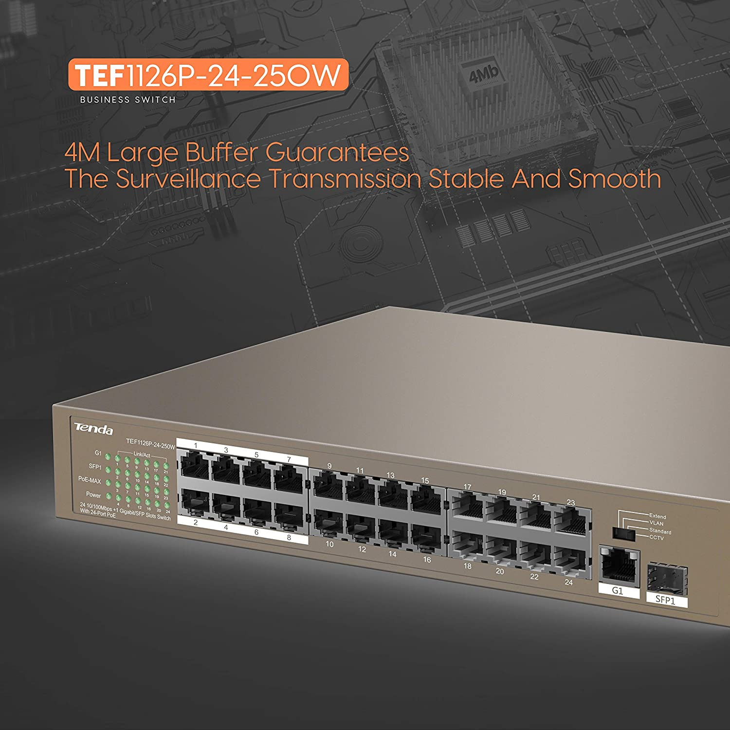 Tenda SWITCH TEF1126P-24-250W Switch 24 ports PoE+ manageable – Image 3