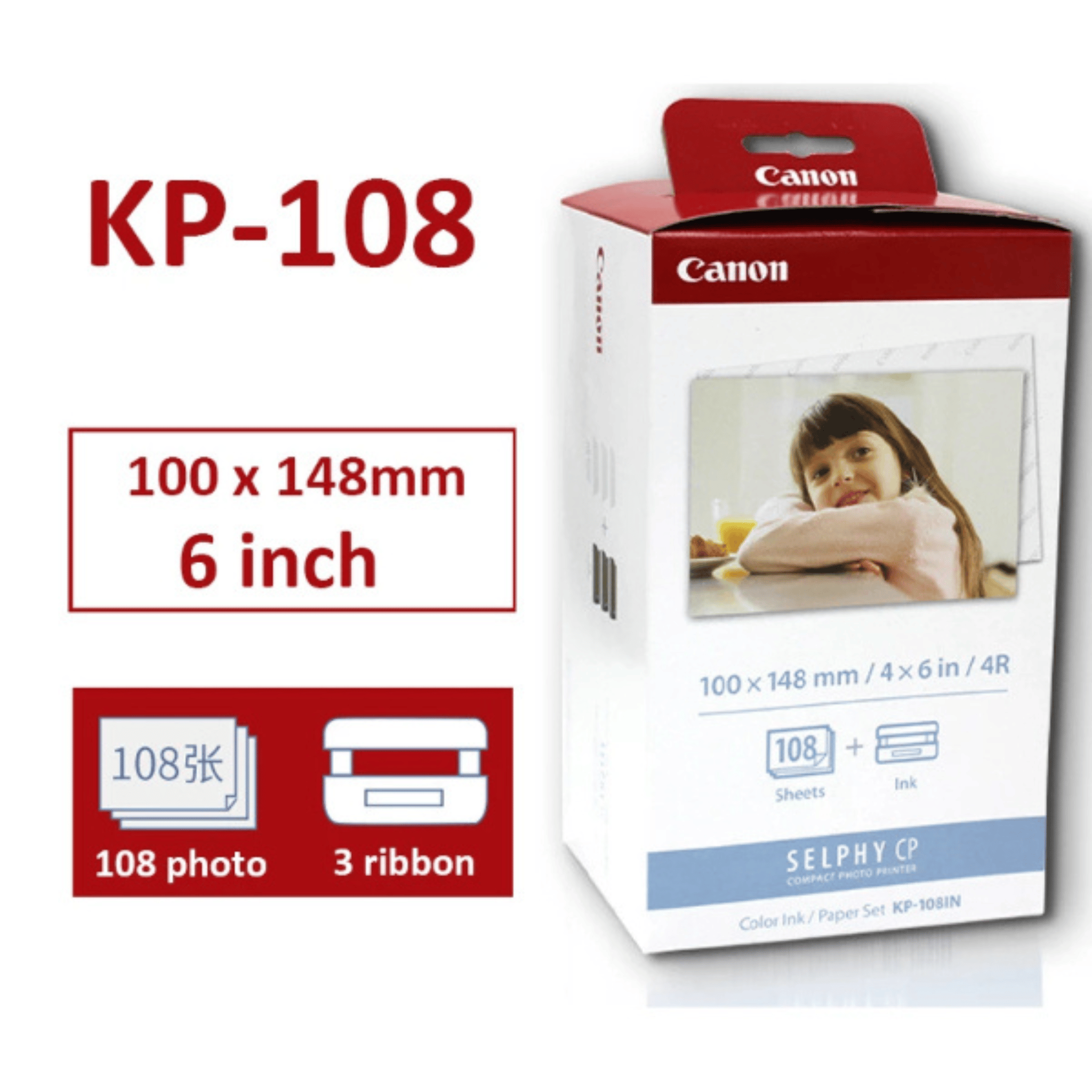 Canon KP-108IN - Kit Encre + Papier Format carte postale 148 x 100 mm (108 impressions)
