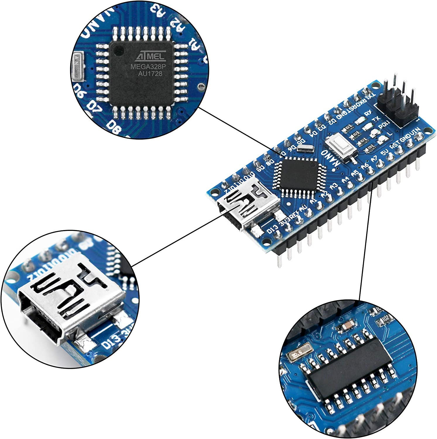 Carte à puce Nano V3.0 CH340, Atmega328P (Mini-USB) – Image 2