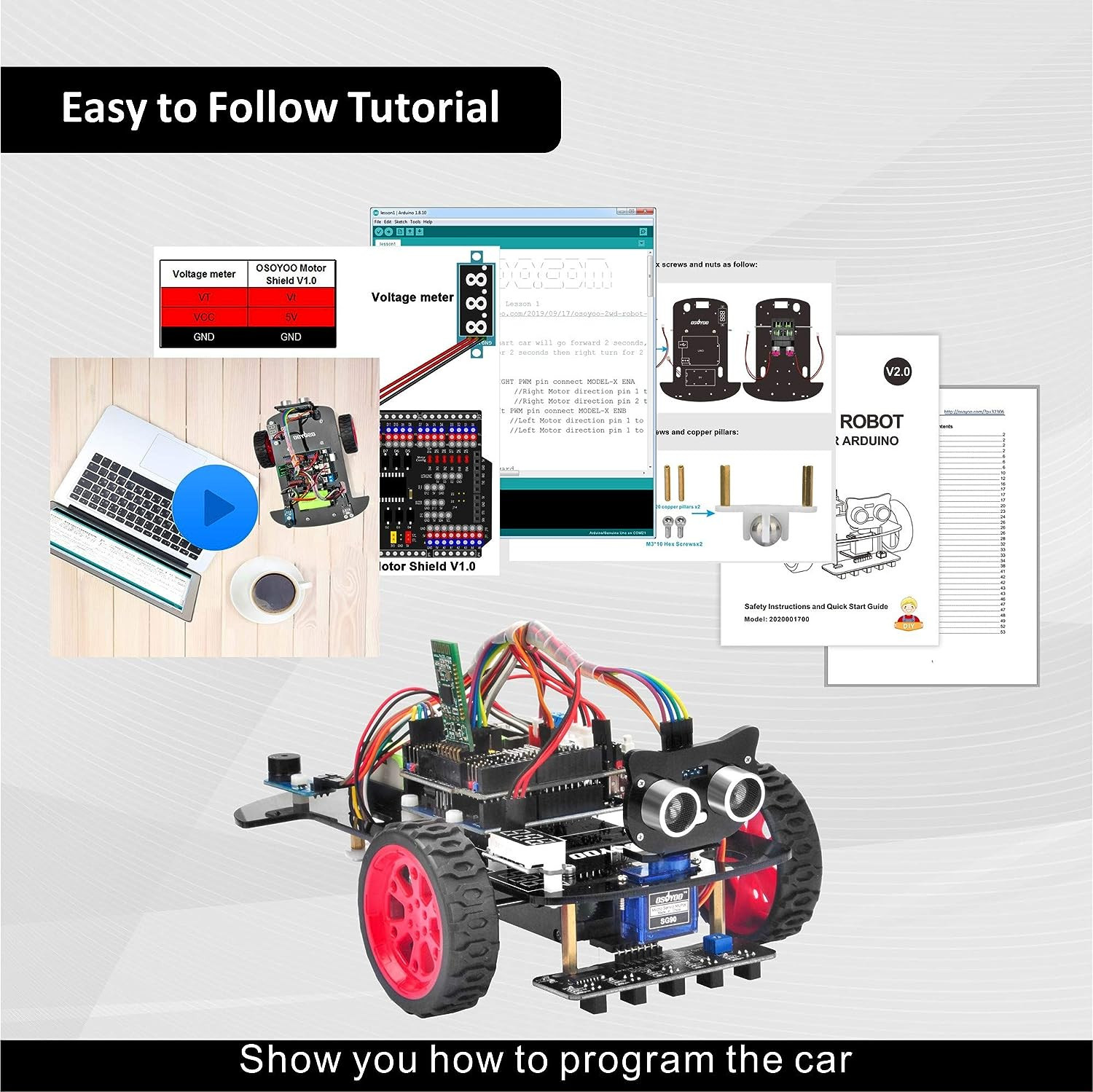 Kit de voiture robot intelligent OSOYOO pour Arduino pour adultes et enfants – Image 6