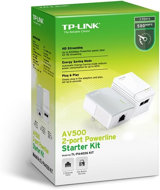 TP-Link AV500 Kit de démarrage CPL 2 ports, jusqu'à 500 Mbps (TL-PA4026 KIT)