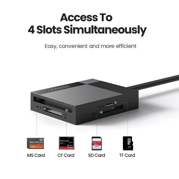 UGREEN LECTEUR CARTE 30231 USB 3.0 MULTIFUNCTION CARD READER 1M NOIR – Image 3