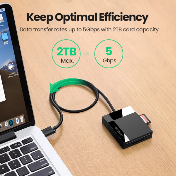 UGREEN LECTEUR CARTE 30231 USB 3.0 MULTIFUNCTION CARD READER 1M NOIR – Image 4