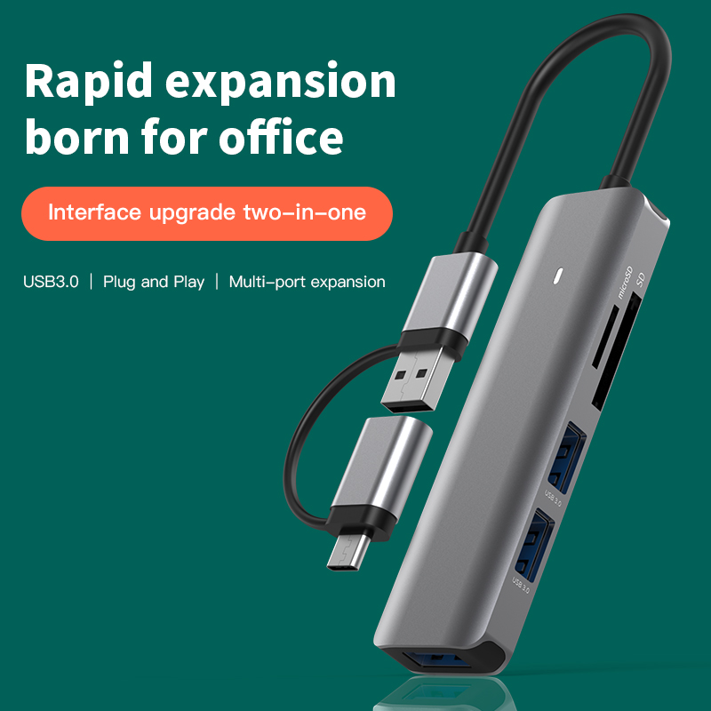 Blueendless HC502 Hub USB 3.0 5 Ports – Adaptateur OTG USB-C / USB-A avec Lecteur de Cartes SD & MicroSD 5 Gbit/s – Image 3
