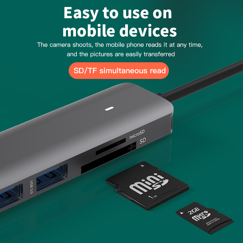 Blueendless HC502 Hub USB 3.0 5 Ports – Adaptateur OTG USB-C / USB-A avec Lecteur de Cartes SD & MicroSD 5 Gbit/s – Image 4
