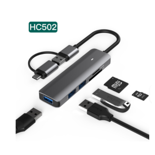 Blueendless HC502 Hub USB 3.0 5 Ports – Adaptateur OTG USB-C / USB-A avec Lecteur de Cartes SD & MicroSD 5 Gbit/s