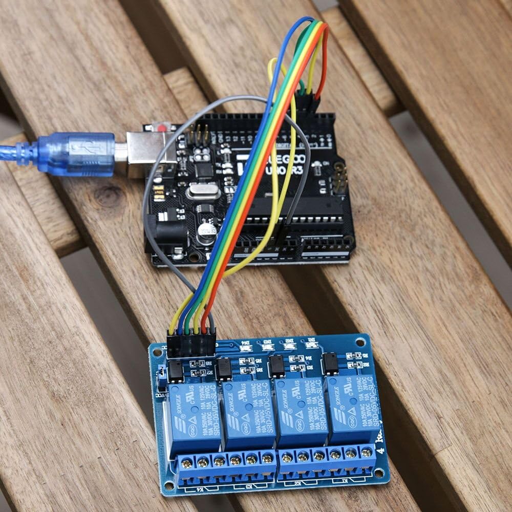 Module relais DC 5 V 4 canaux ELEGOO avec optocoupleur compatible avec Arduino UNO R3 MEGA 2560 DSP ARM PIC AVR STM32 – Image 4