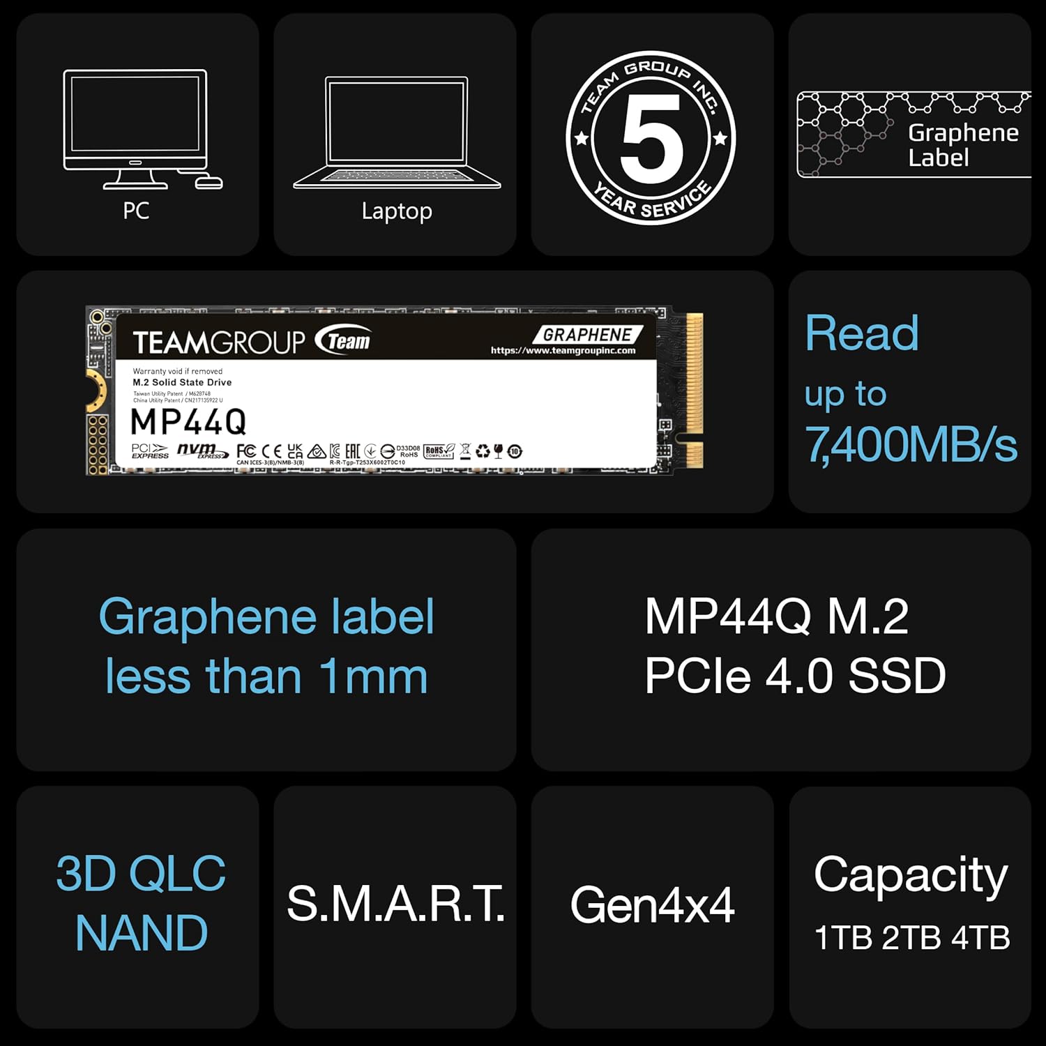TEAMGROUP MP44Q 2 To SLC Cache Gen 4x4 M.2 2280 PCIe 4.0 avec NVMe SSD – Image 5