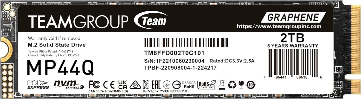 TEAMGROUP MP44Q 2 To SLC Cache Gen 4x4 M.2 2280 PCIe 4.0 avec NVMe SSD