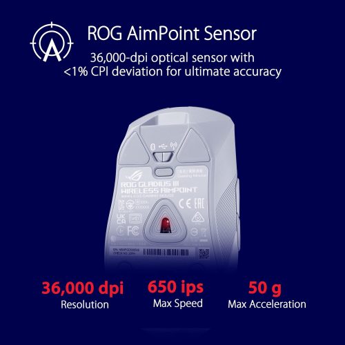 Alternative view of Souris de jeu sans fil ASUS ROG Gladius III, 36 000 DPI, 6 boutons - Blanc