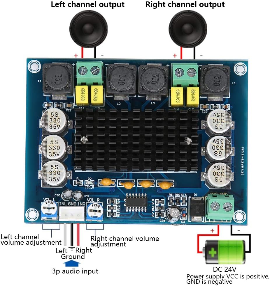 Carte d'amplificateur de puissance 120 W x 2 TPA3116D2 Matériau en fibre de verre Faible bruit – Image 3