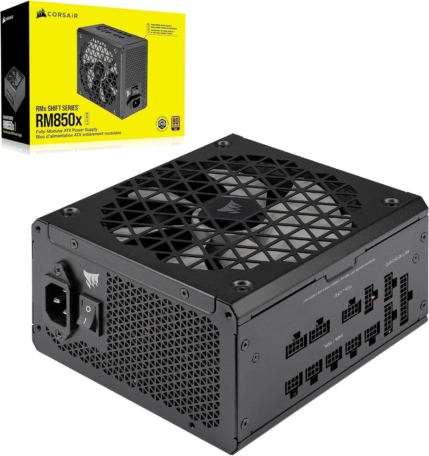 Alimentation ATX entièrement modulaire Corsair RM850x SHIFT - 80 PLUS Gold - ATX 3.0 - PCIe 5.0 - Zéro tr/min - Interface latérale modulaire - Noir