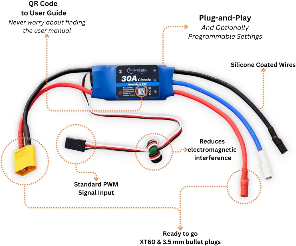 Contrôleur de vitesse électrique de moteur sans balais 30A RC ESC 3A UBEC avec XT60 et prises Bullet 3,5 mm – Image 2