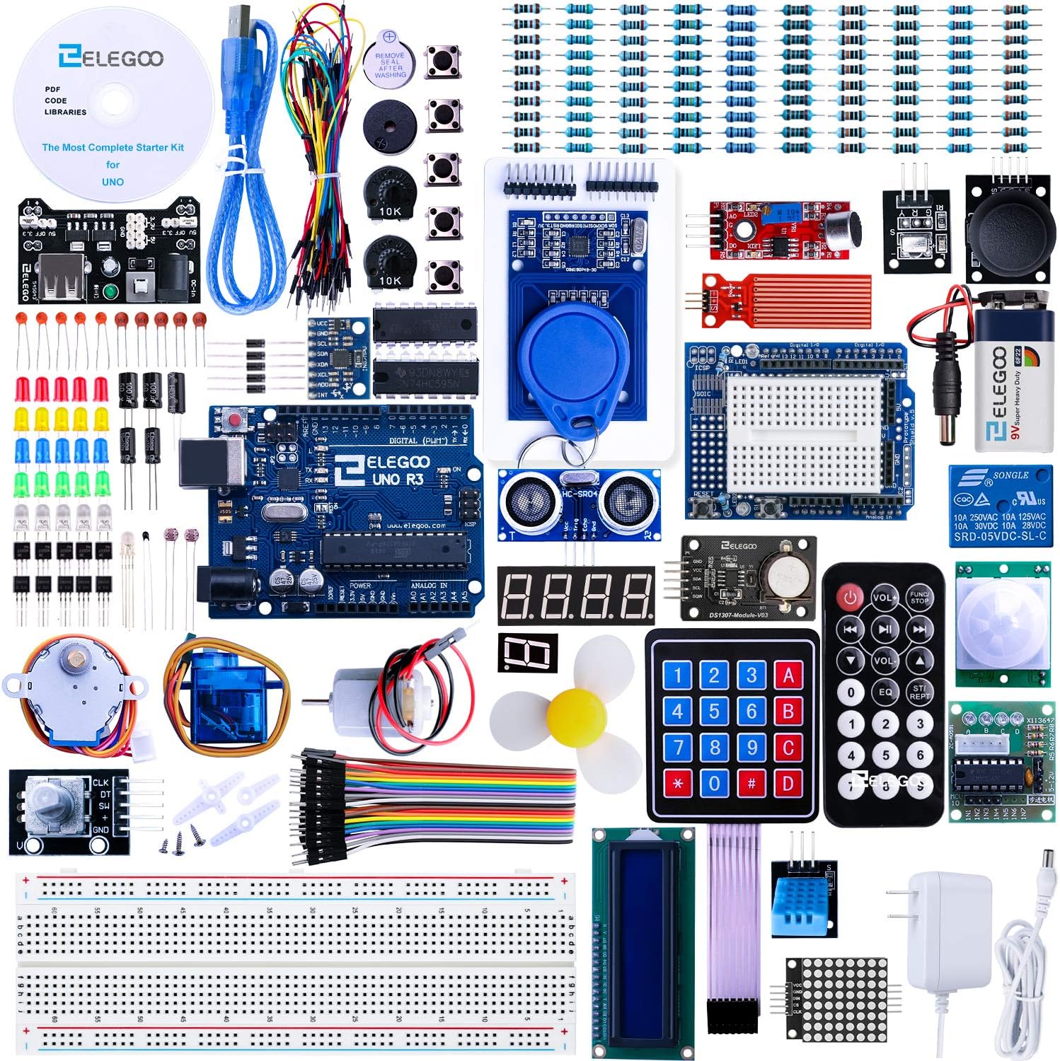 Kit de démarrage le plus complet ELEGOO UNO R3 avec tutoriel compatible avec Arduino IDE (plus de 200 composants)