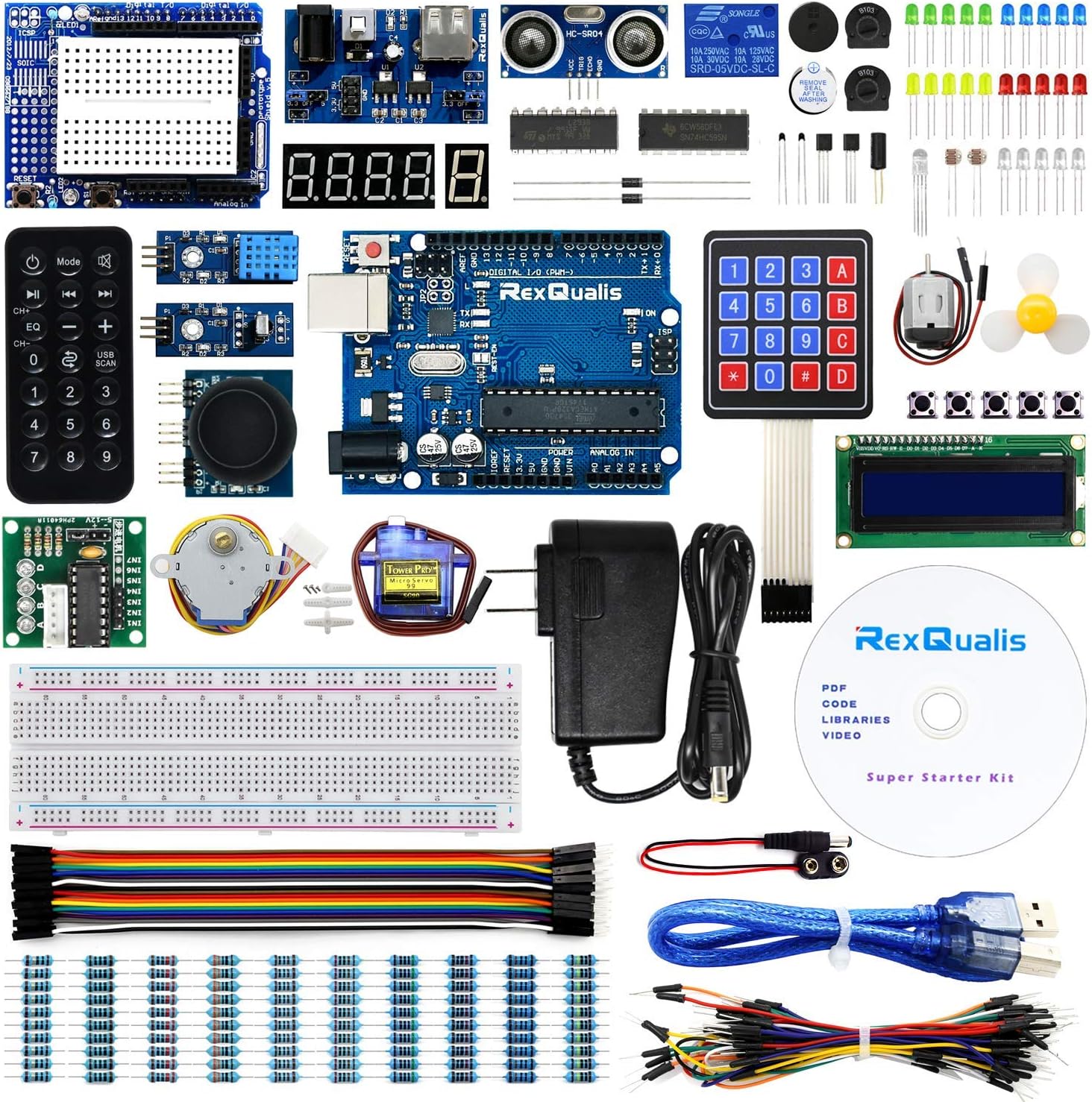 Kit de démarrage REXQualis Super basé sur Arduino UNO R3 avec tutoriel et carte contrôleur compatible avec Arduino IDE