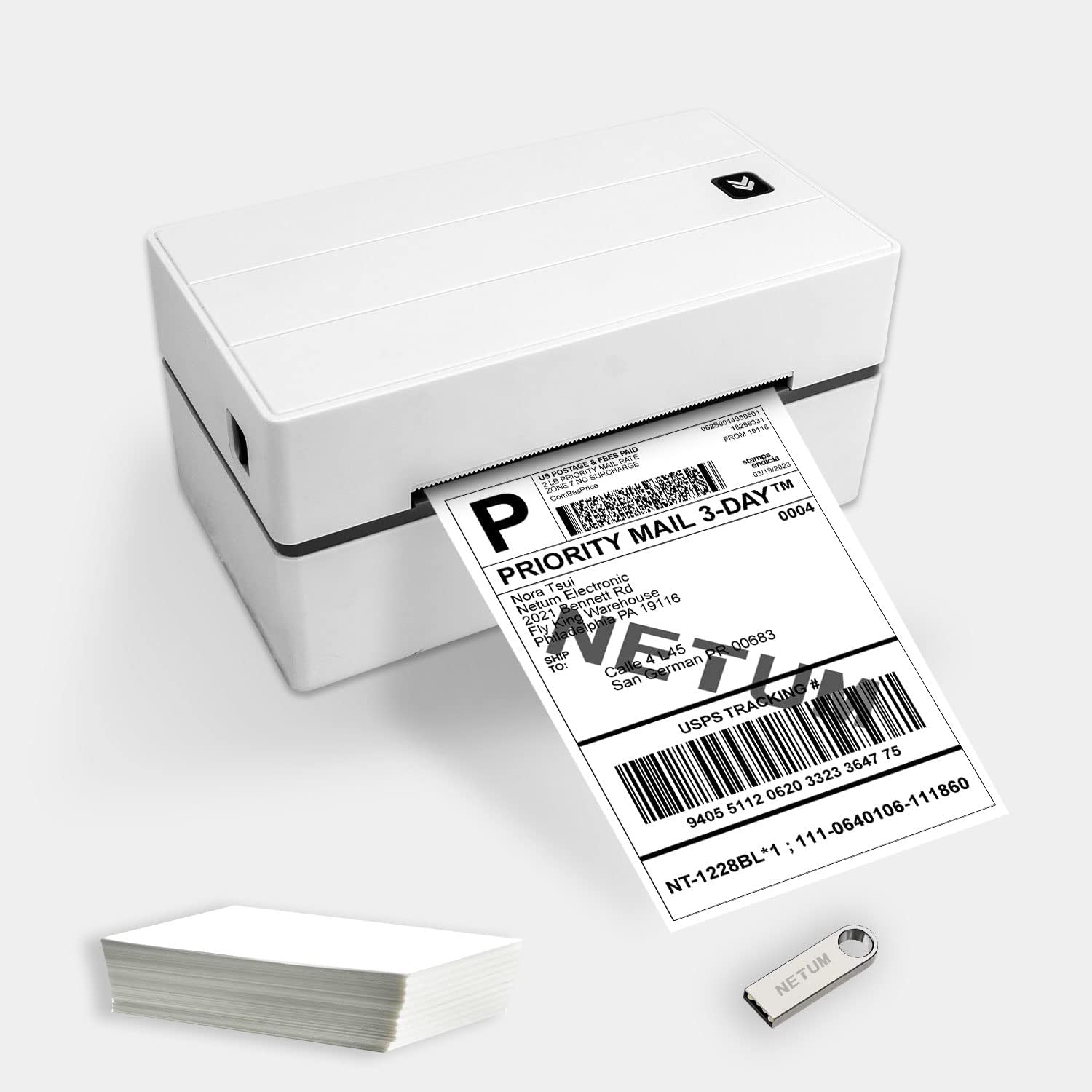 NETUM NT-LP110F Imprimante d'étiquettes, Imprimante Thermique Impression de Codes à Barres Possible Permet d'imprimer Une Lettre pour Les envois nationaux et internationaux pour Votre PC/Mac