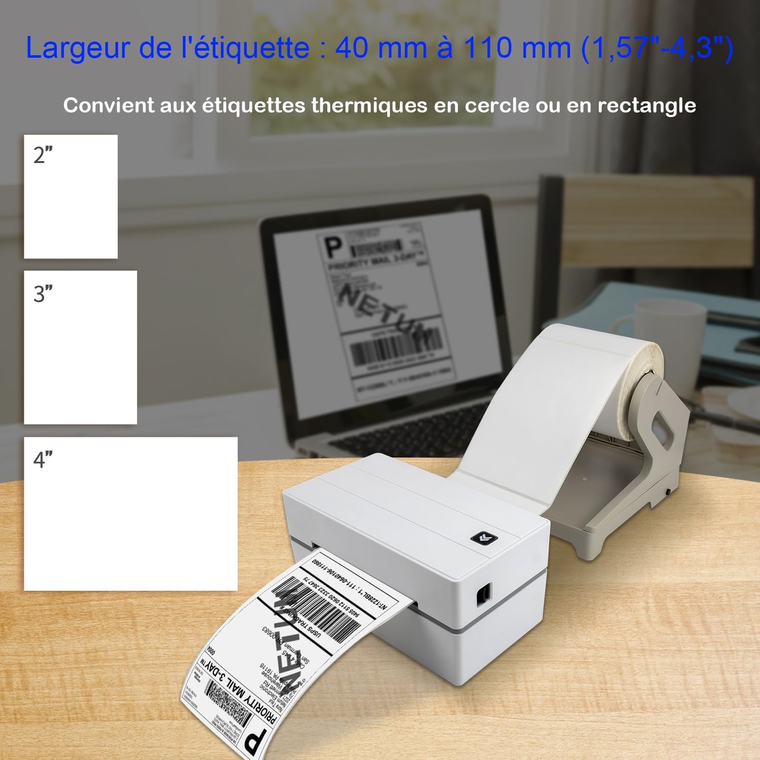 NETUM NT-LP110F Imprimante d'étiquettes, Imprimante Thermique Impression de Codes à Barres Possible Permet d'imprimer Une Lettre pour Les envois nationaux et internationaux pour Votre PC/Mac – Image 2