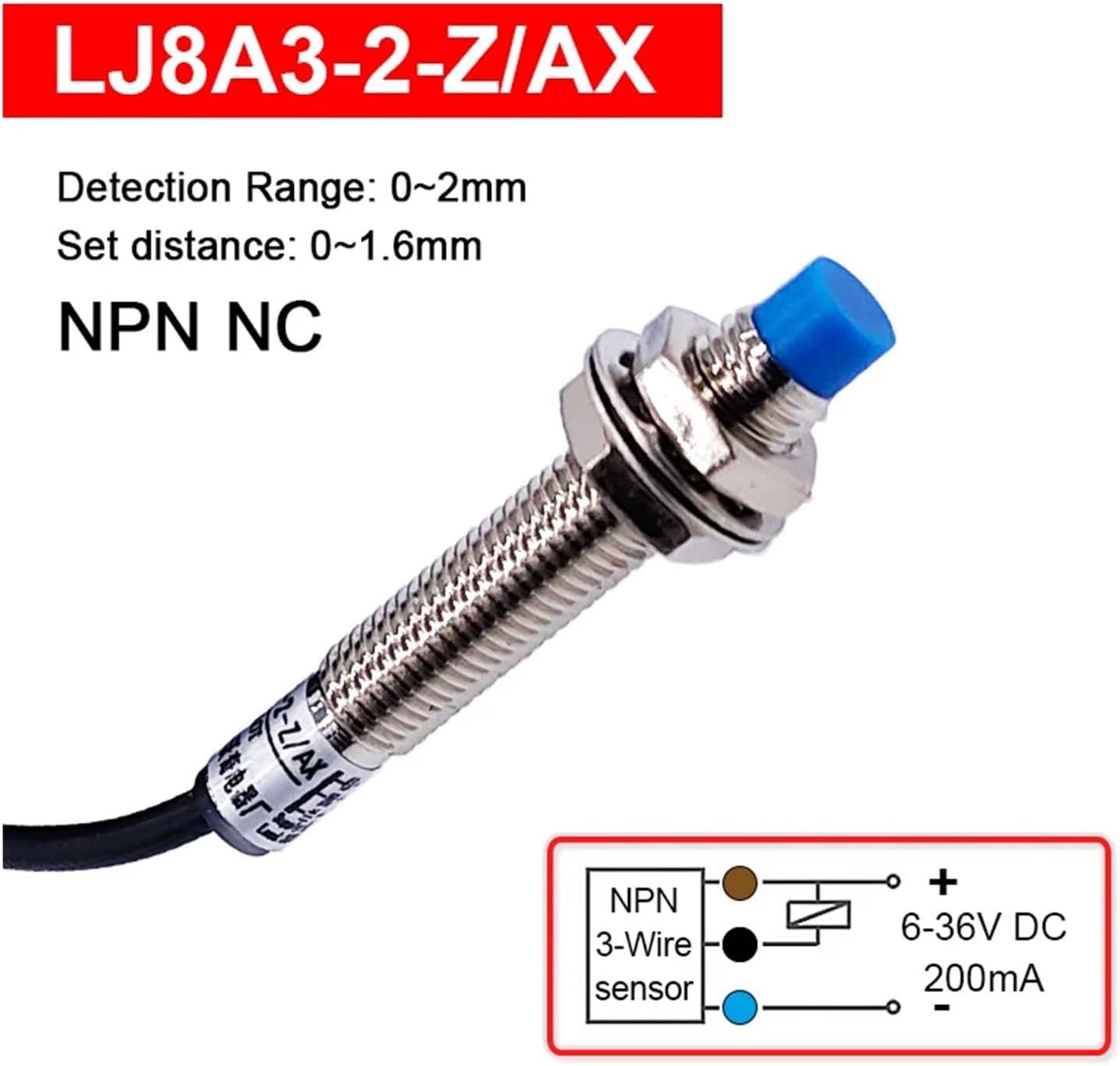 Capteur de proximité inductif NPN M8 LJ8A3-2-Z/AX, jaune, 6-36 V CC – Image 2