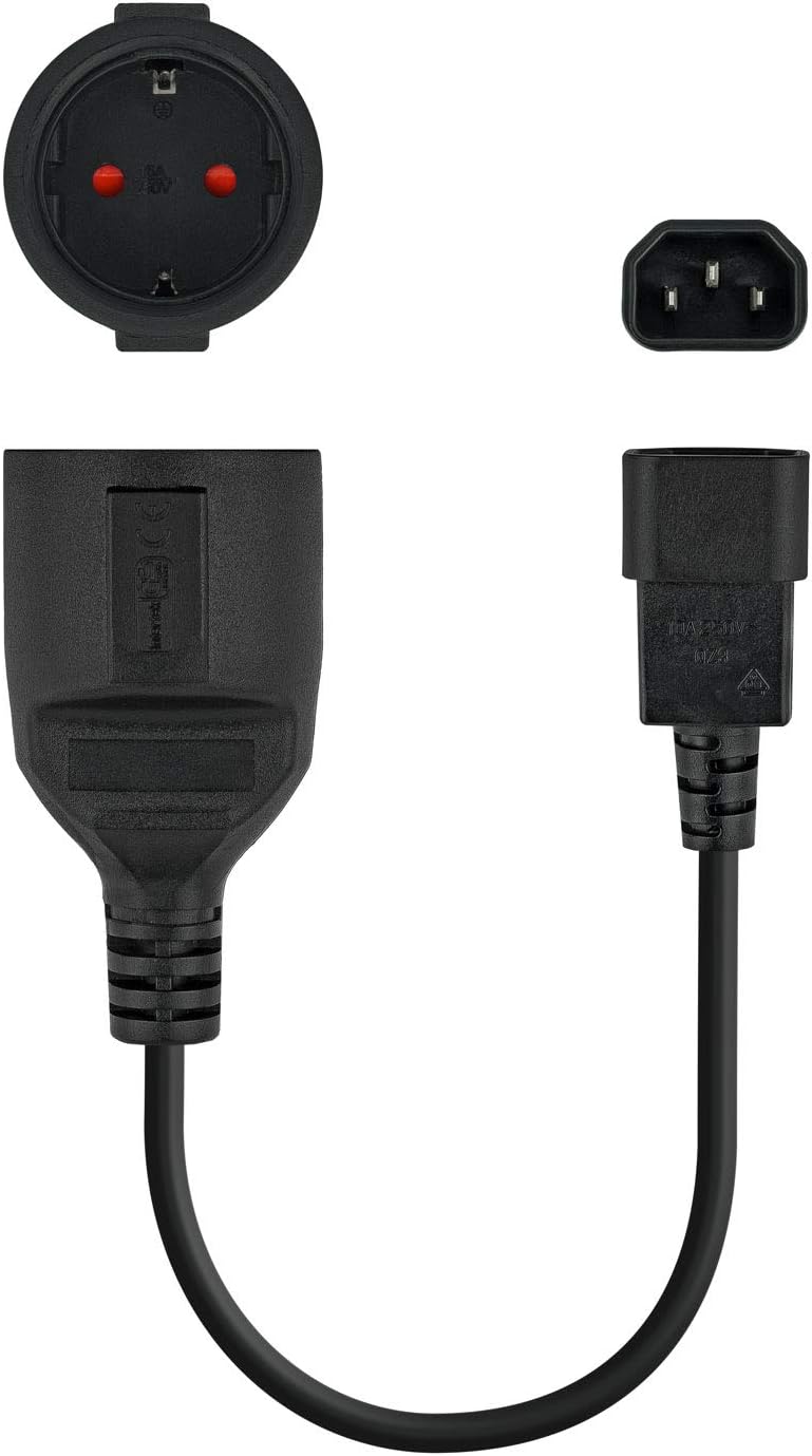 Adaptateur secteur noir, C14 vers connecteur femelle rond standard européen, 0,3 mètre – Image 2