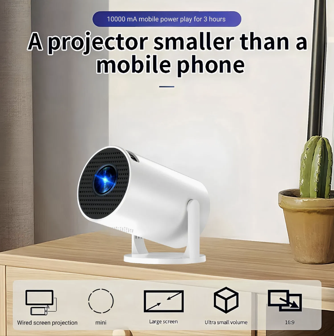Projecteur HY300MINI, blanc (version sans fil), prise européenne – Image 3