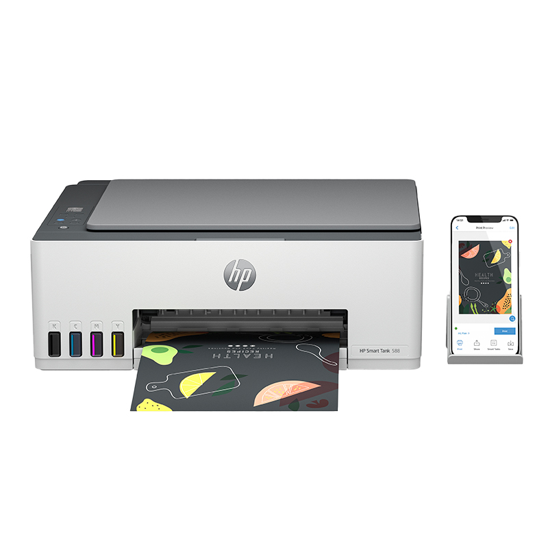 HP Smart Tank 588 Wi-Fi – Imprimante multifonction couleur avec réservoir d’encre rechargeable